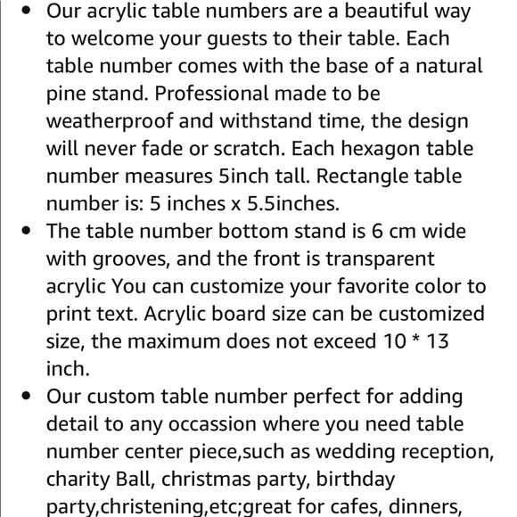 Acrylic hexagon wedding table numbers w/stands- 20 - Picture 3 of 4